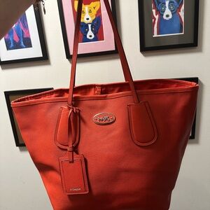 Vintage Authentic Coach Orange Textured Leather Taxi Tote Bag